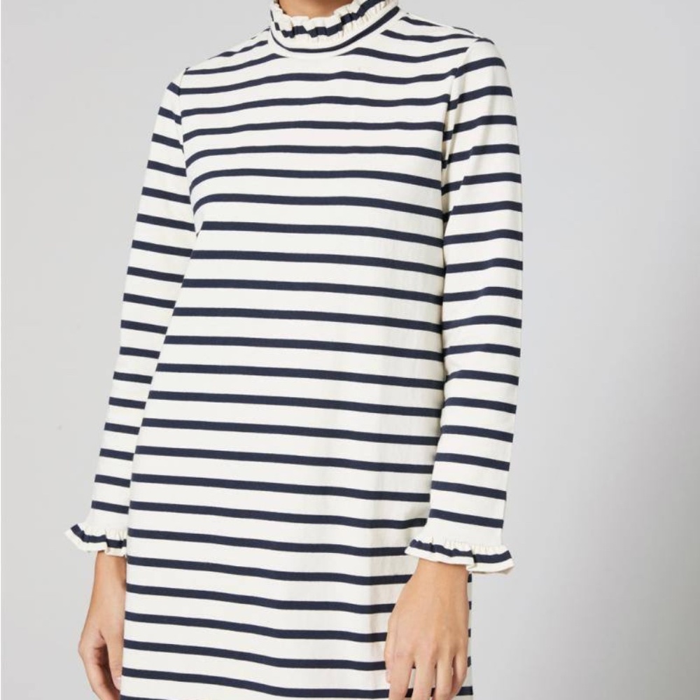 Gorman cream and navy stripe dress AU Size 14 long sleeve 100% cotton dress